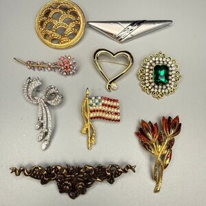 Vintage Brooch Lot Monet Napier Unsigned Gold Silver Tone MCM Glam